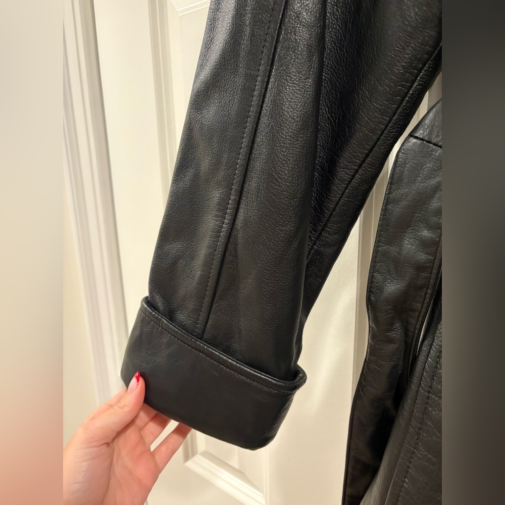 Long Leather Coat with Belt Size XL EUC Black - Picture 3 of 6